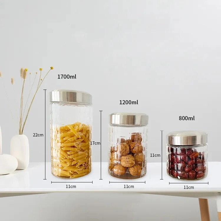 1000 Ml Transparent Thread High Quality and Low Price Glass Food Glass Storage Jar with Colorful Tin Lid