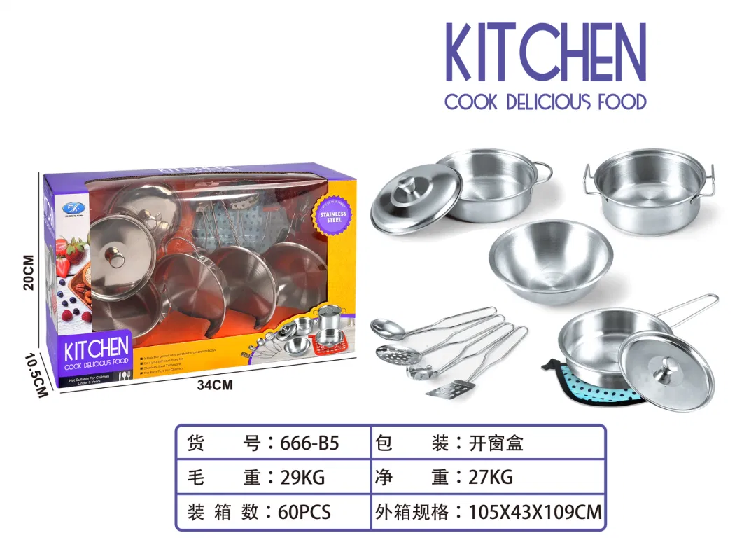 Children&prime;s Kitchen Cooking Toy Set Stainless Steel Table Ware Gift Set