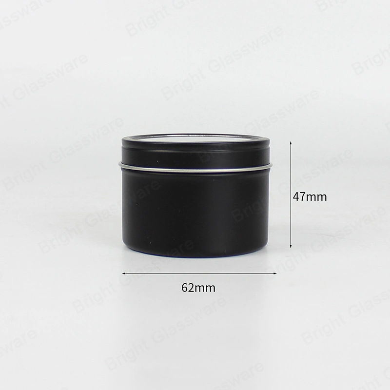 Round Shape Black Tin Container Box with Window on Top