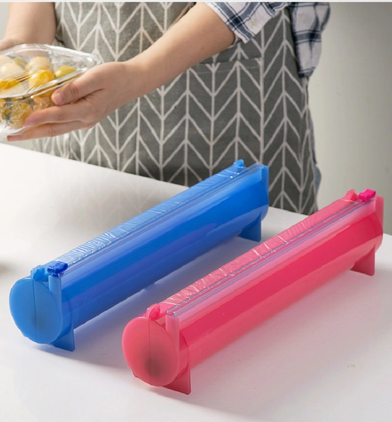 Portable Plastic Cling Film Cutter Food Wrap Dispenser, Wax Paper Tin Foil Roll Holder Perfect Kitchen Holder Storage Box with Slide Cutter Wbb16337