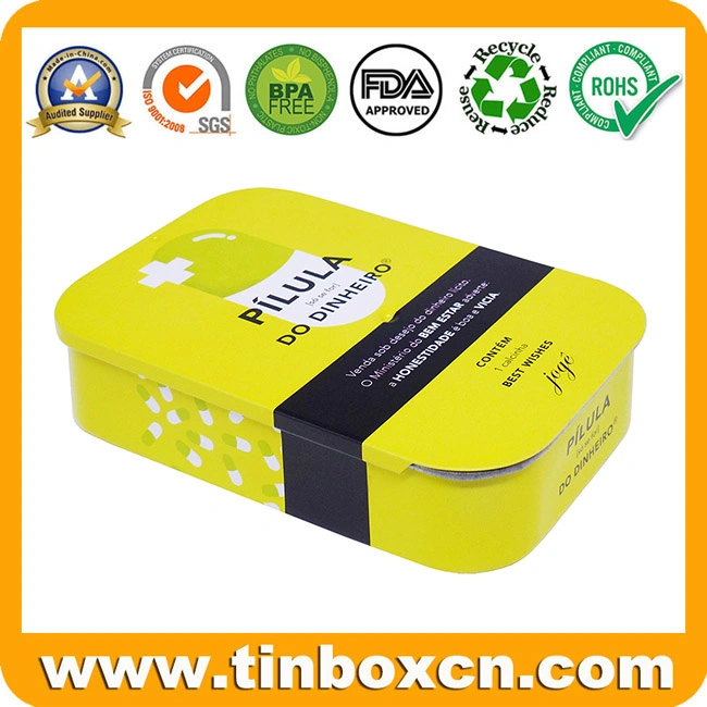 Medicine Candy Sweet Mint Pills Sliding Tin Box with Metal Slider Lid