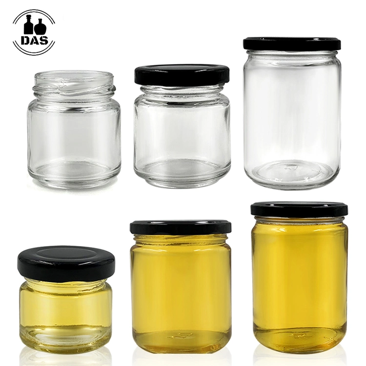 25ml 50ml 100ml 195ml 240ml 350ml 500ml Straight Sided Kitchen Food Storage Glass Honey Jam Jar Container with Metal Lids