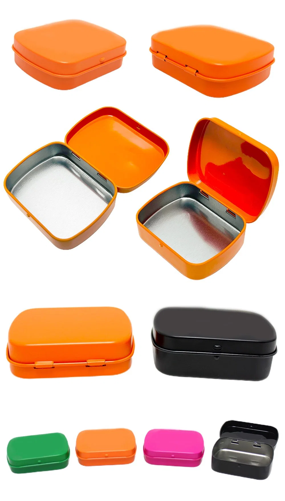 Wholesale Hinged Lid Tinplate Box Storage Container Rectangular Metal Packaging Food Grade Mint Tin Can for Mint