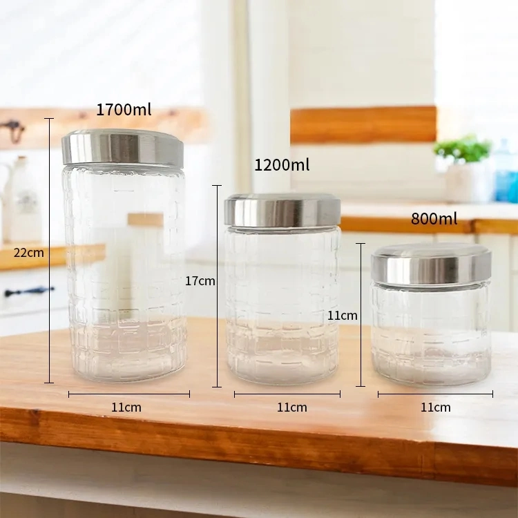 1000 Ml Transparent Thread High Quality and Low Price Glass Food Glass Storage Jar with Colorful Tin Lid