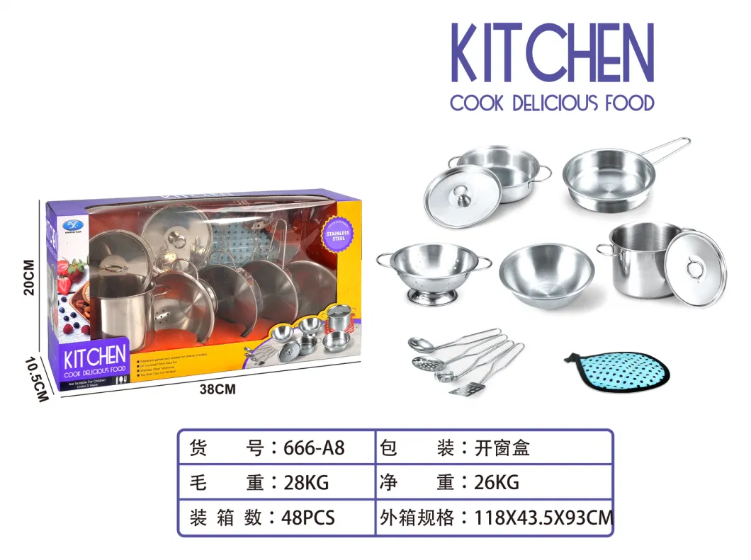 Children&prime;s Kitchen Cooking Toy Set Stainless Steel Table Ware Gift Set