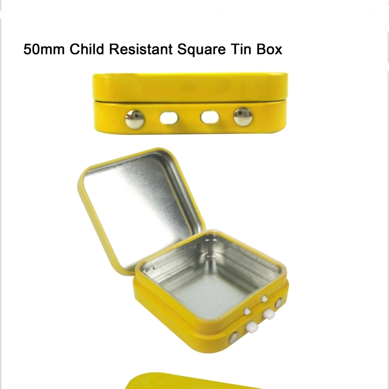 Rectangle Food Grade Tin Box for Food Gift Candy Edibles Packaging with Child Proof Push Lid