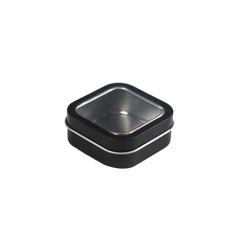 2 Oz Small Window Lid Black Metal Packaging Tin Case Square Candle Tin with Lid