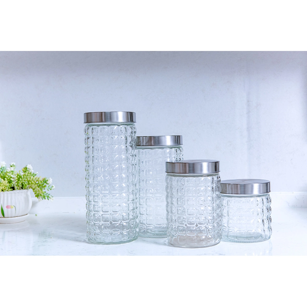 1000 Ml Transparent Thread High Quality and Low Price Glass Food Glass Storage Jar with Colorful Tin Lid