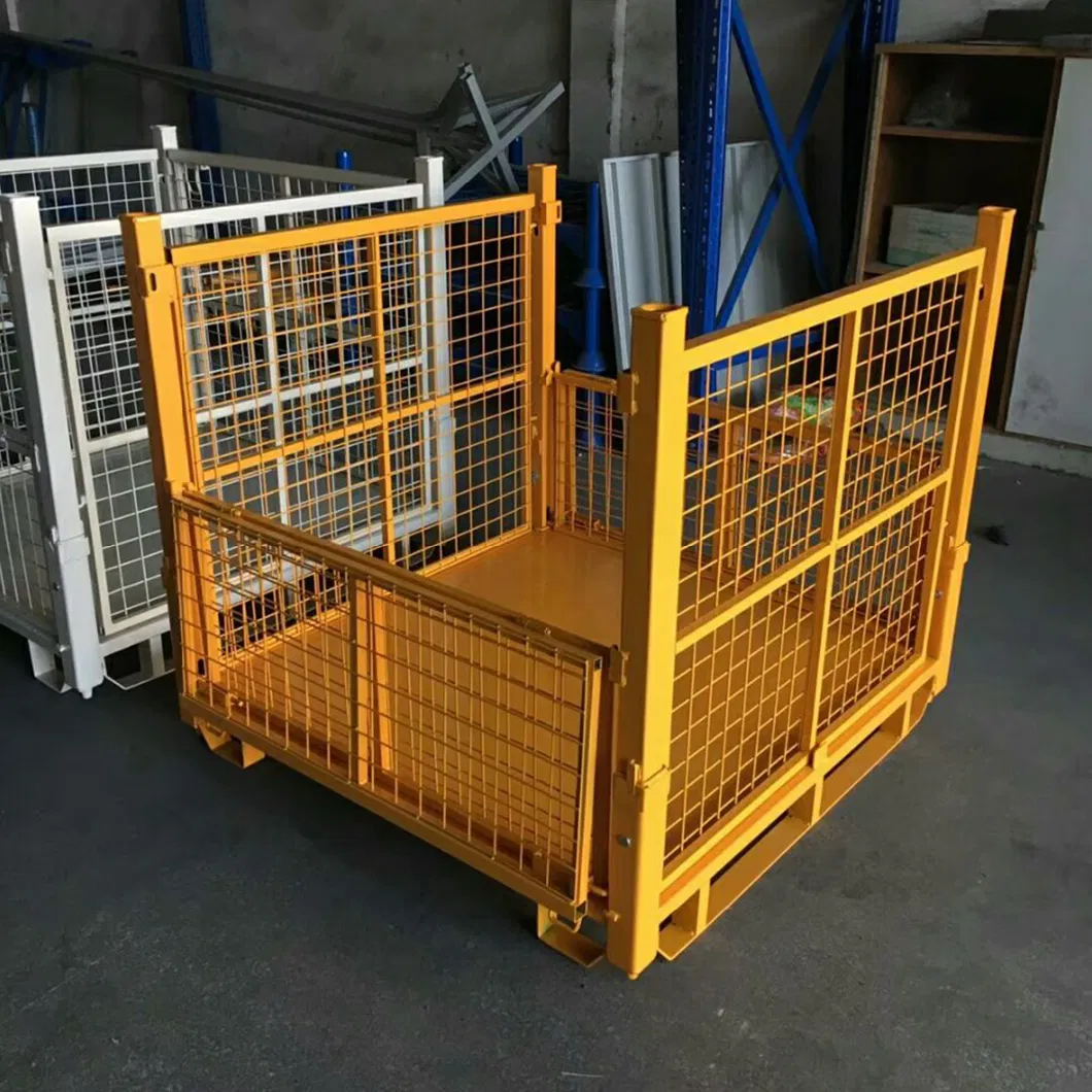 Cage Wire Mesh Gas Cylinder with Wheels Foldable Metal Pallet Collapsible Bin Box Storage Container