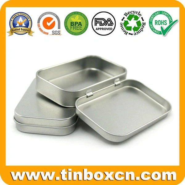 Hinged Plain Silver Tin Rectangle Boxes for Metal Gift Case