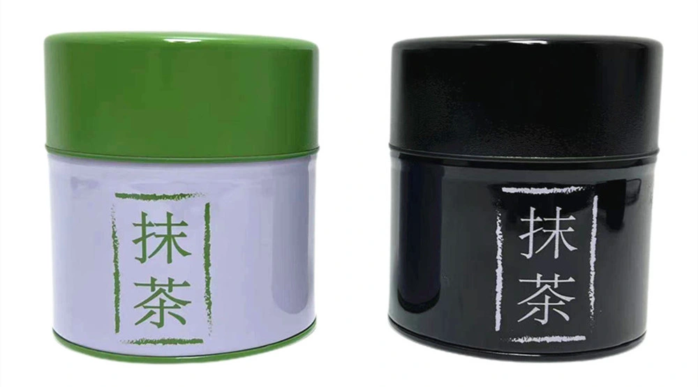 Wholesale Custom Metal Round Can Container White Black Matcha Tin Jar for Loose Tea Can and Matcha Spice