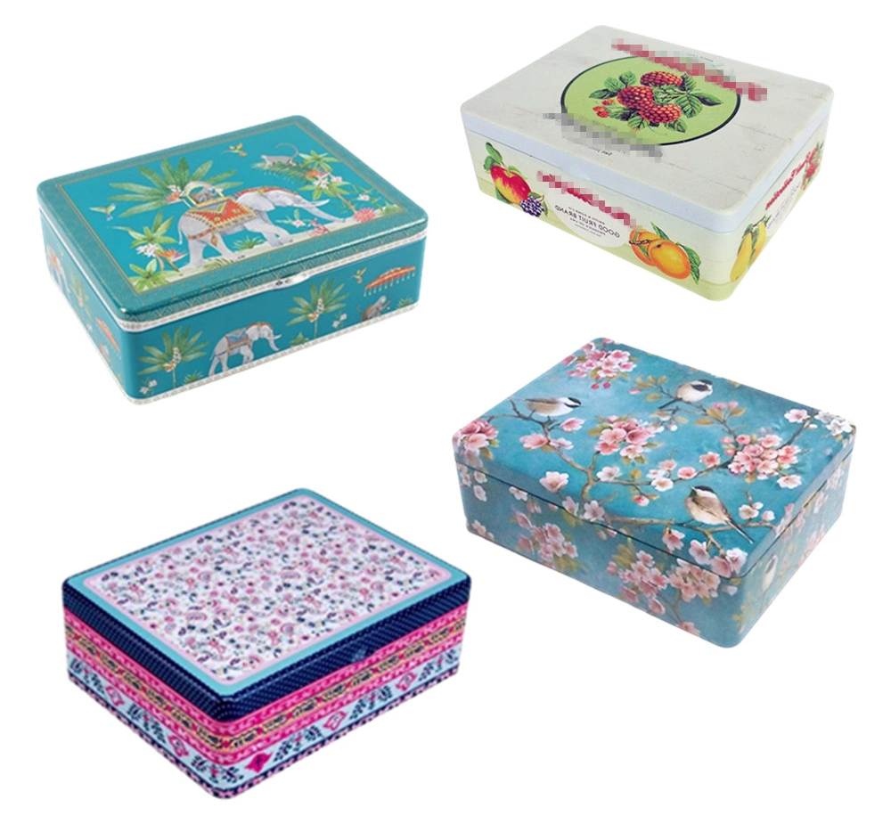 Bulk Sale Tinplate Rectangle Boxes Custom Print Large Hinged Lid Metal Tin Box for Food Packaging