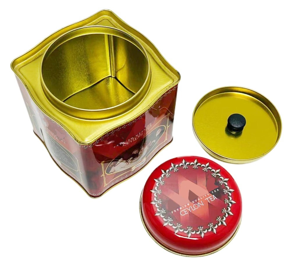 Custom Printed Tinplate Container Square Shape Double Lid Metal Can Food Grade Tea Tin Box