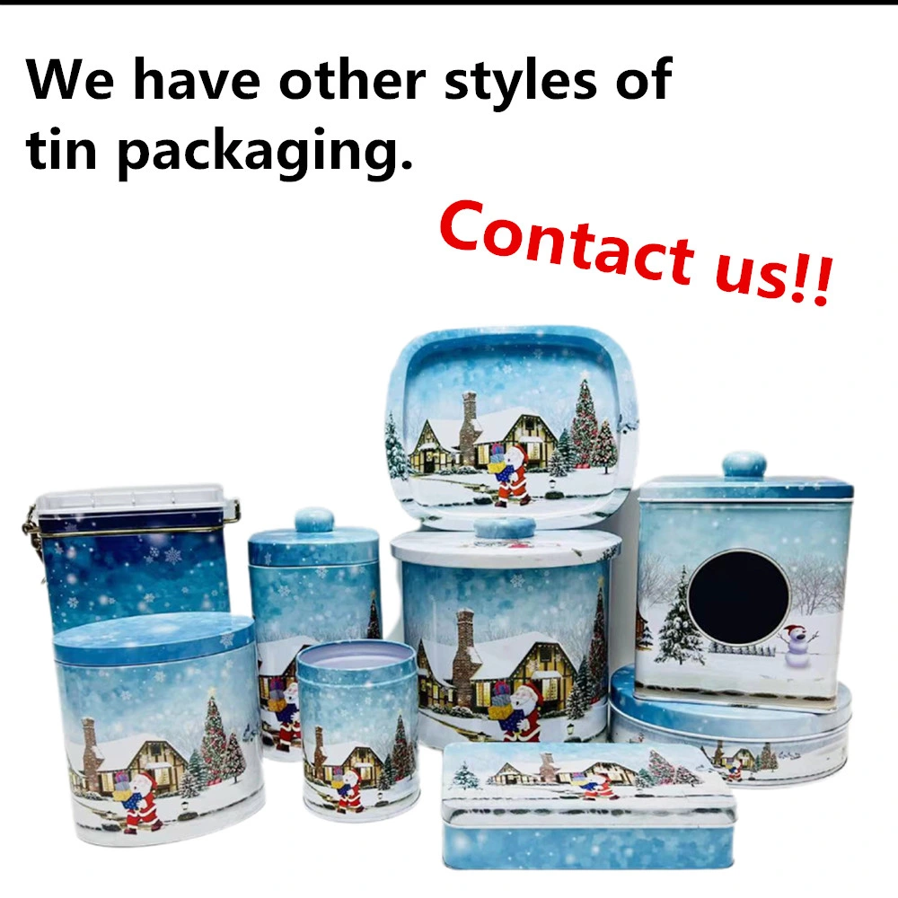 Factory Custom Tinplate Food Storage Container Metal Round Box Large Cookie Candy Self Sealing Tin Can for Christmas