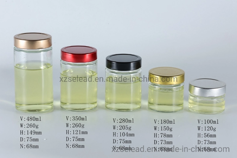 Transparent Glass Food Packaging Container Jar with Metal Airtight Lid 380ml 500ml