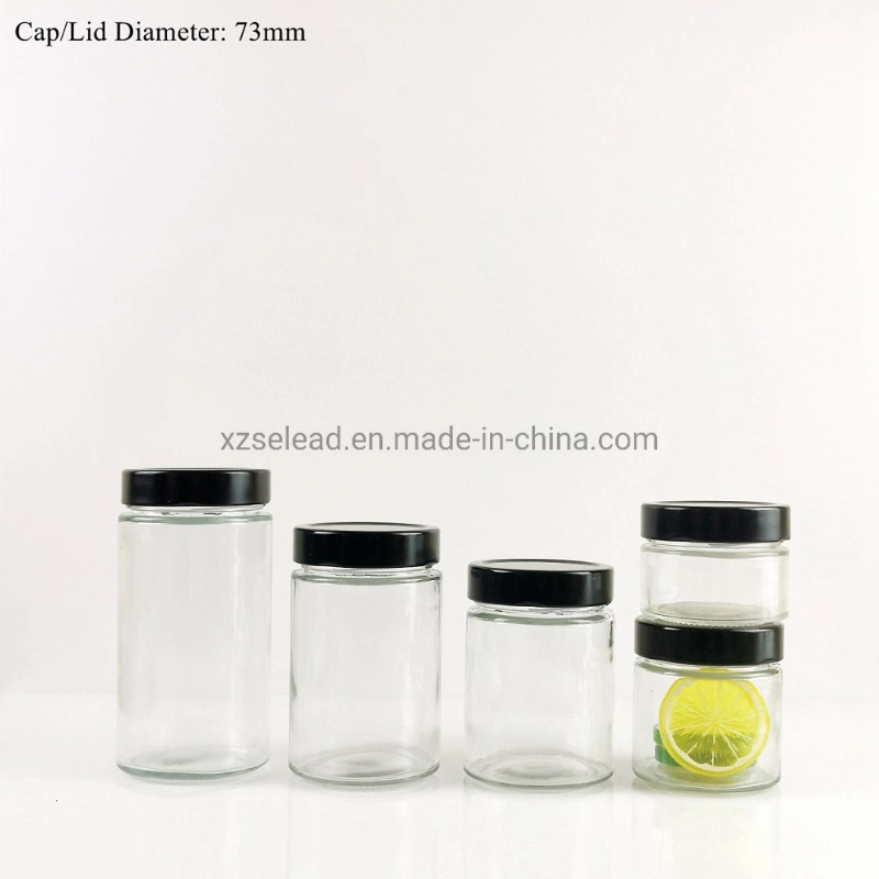 Transparent Glass Food Packaging Container Jar with Metal Airtight Lid 380ml 500ml