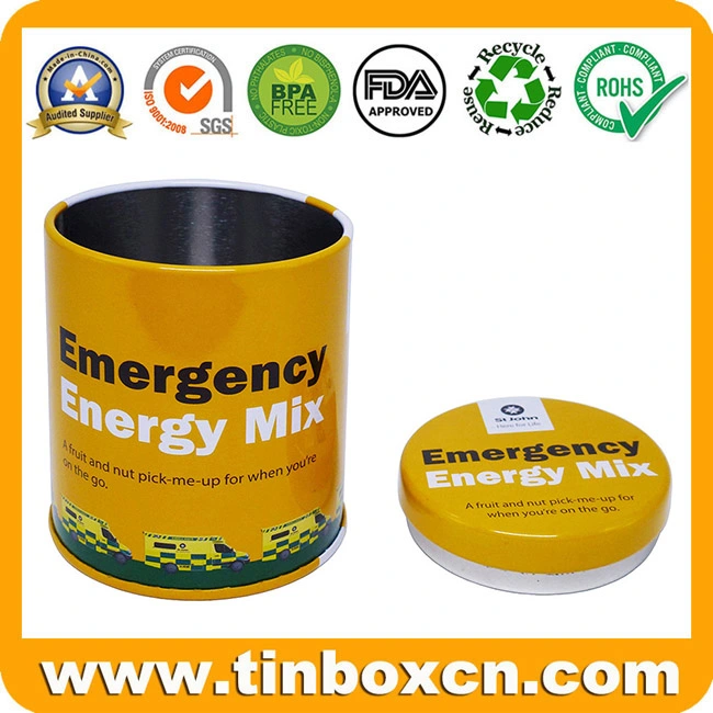 Small Metal Box Energy Mix Round Fruit Nut Candy Coffee Tea Tins