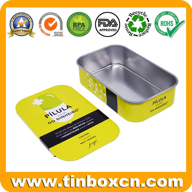 Medicine Candy Sweet Mint Pills Sliding Tin Box with Metal Slider Lid