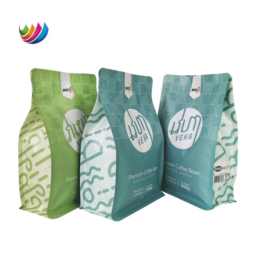 Coffee Beans Packaging Bag Brown/White Kraft Paper Lined with PE Square Bottom Bag with Tin Tie