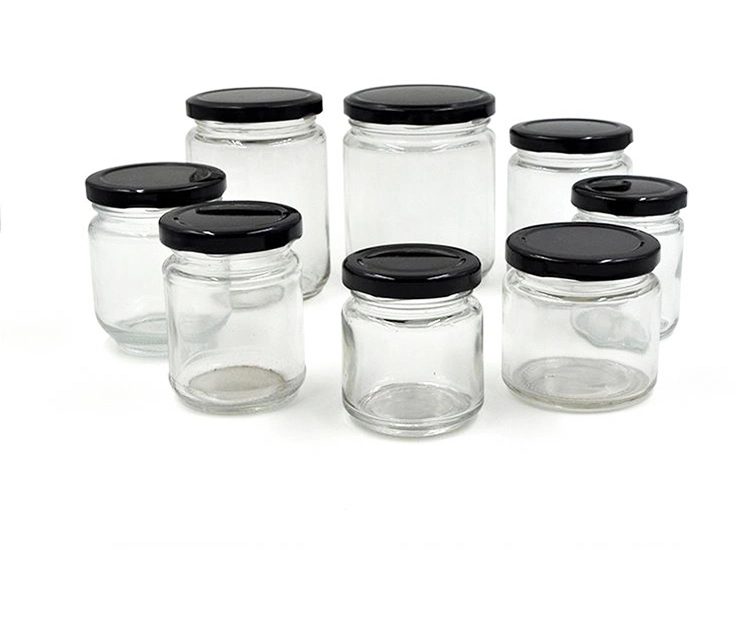 25ml 50ml 100ml 195ml 240ml 350ml 500ml Straight Sided Kitchen Food Storage Glass Honey Jam Jar Container with Metal Lids