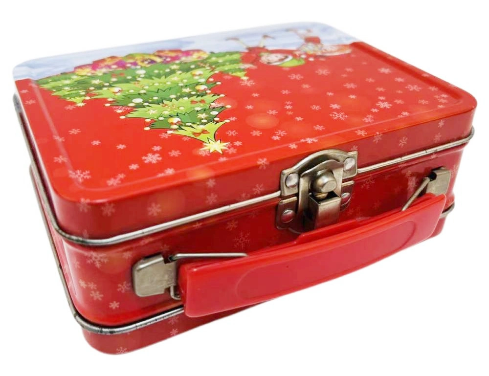 Factory Custom Tinplate Box Rectangle Small Metal Lunch Box Christmas Tin Lunch Box with Handle