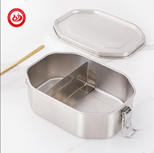 Octagon Shape Stainless Steel 304 Bento Lunch Box with Removal Divider Leak Proof 800ml Metal Food Container for Kids and Adult