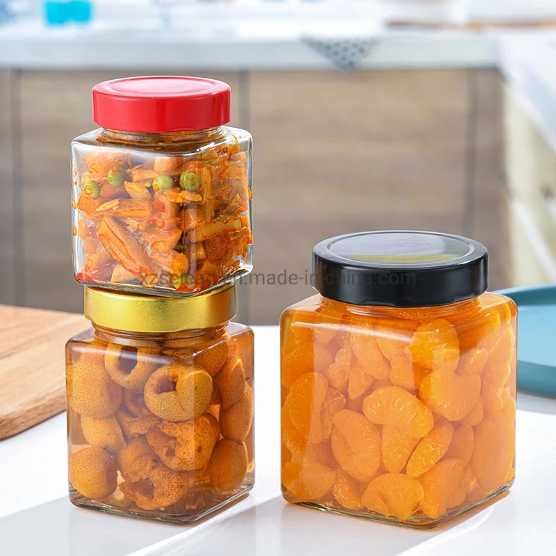 Transparent Glass Food Packaging Container Jar with Metal Airtight Lid 380ml 500ml