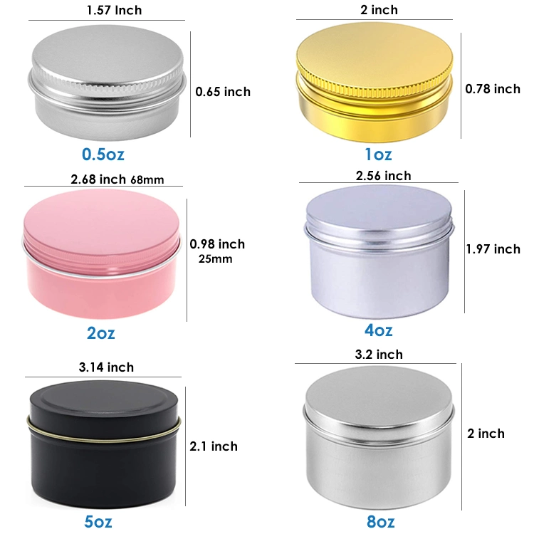 Hot Sale 2oz 60ml Aluminum Metal Tins Cans Cosmetic Cream Lip Balm Container for Candle Cream Crafts Pill with Lids