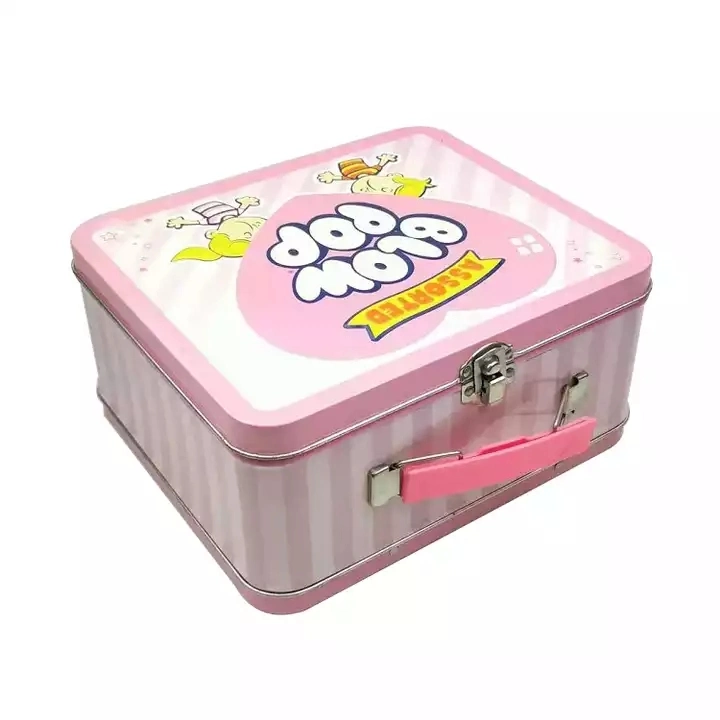 Rectangular Tin with Plastic Handle Children&prime;s Metal Lunch Box for Kids