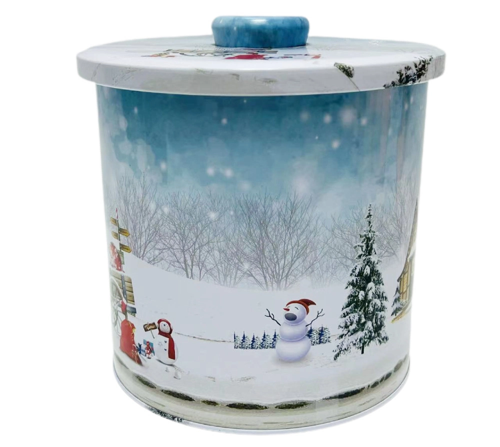 Factory Custom Tinplate Food Storage Container Metal Round Box Large Cookie Candy Self Sealing Tin Can for Christmas