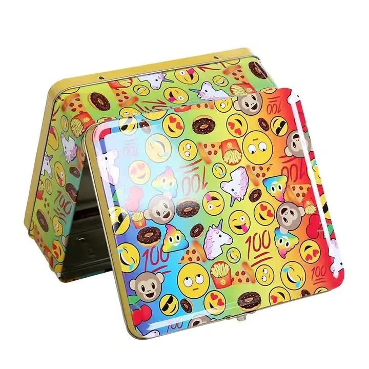 Custom High Level Color Print Cute Rectangular Tin Gold Lunch Box