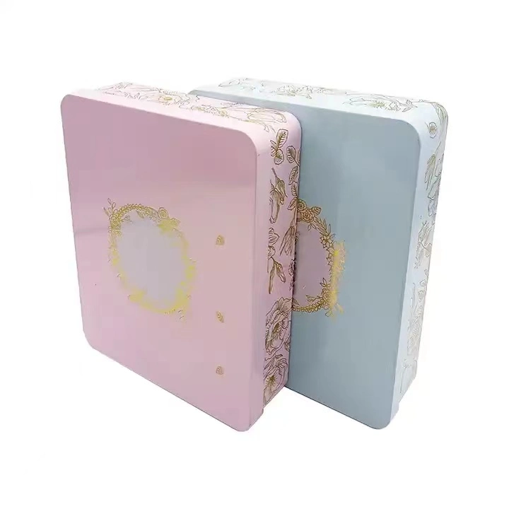 Rectangular Empty Metal Biscuit Tin Box Lid Candy Storage Seamless Tin