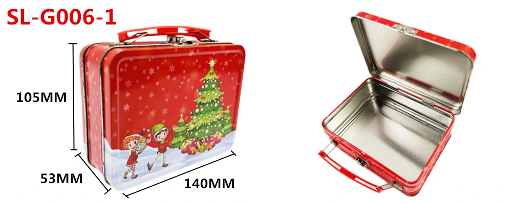 Factory Custom Tinplate Box Rectangle Small Metal Lunch Box Christmas Tin Lunch Box with Handle