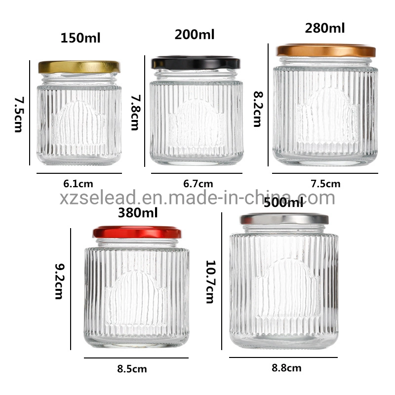 Transparent Glass Food Packaging Container Jar with Metal Airtight Lid 380ml 500ml