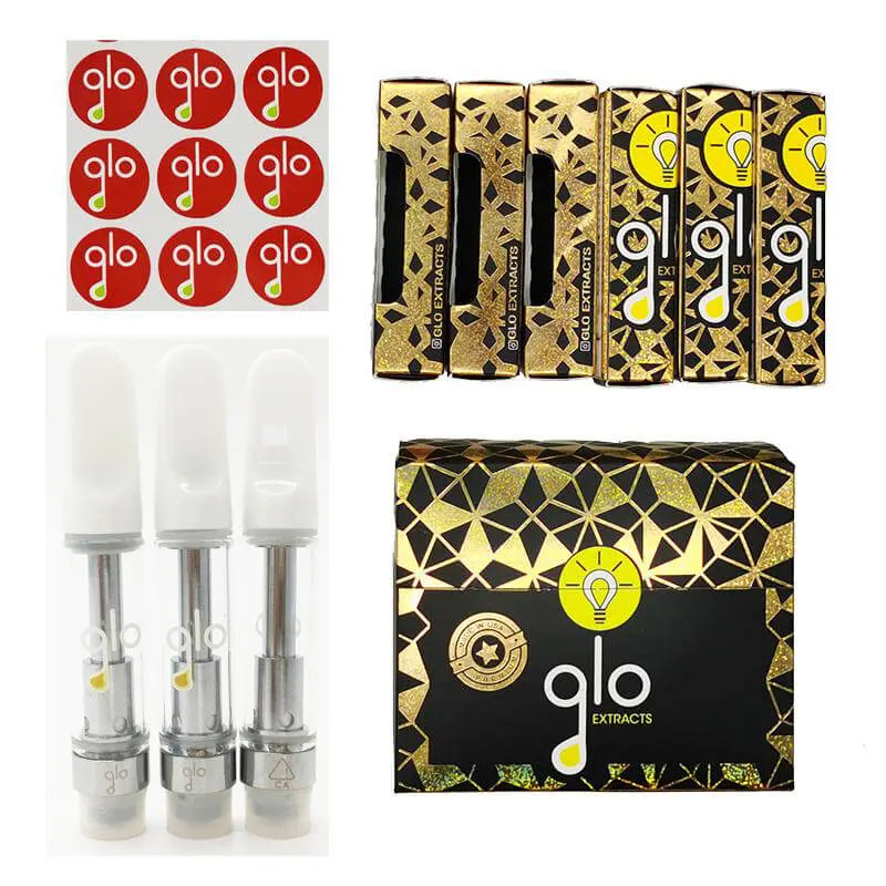 Glo Carts 0.8ml 1ml Ceramic Coil Thick Oil Atomizer Vape Cartridges Packaging 510 Thread Display Box