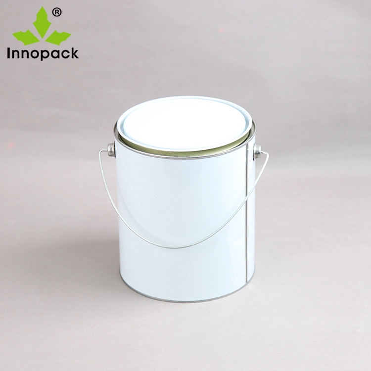 5L Round White Tin Can with Metal Handle