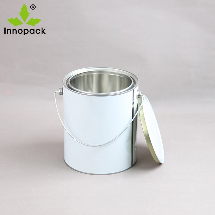 5L Round White Tin Can with Metal Handle