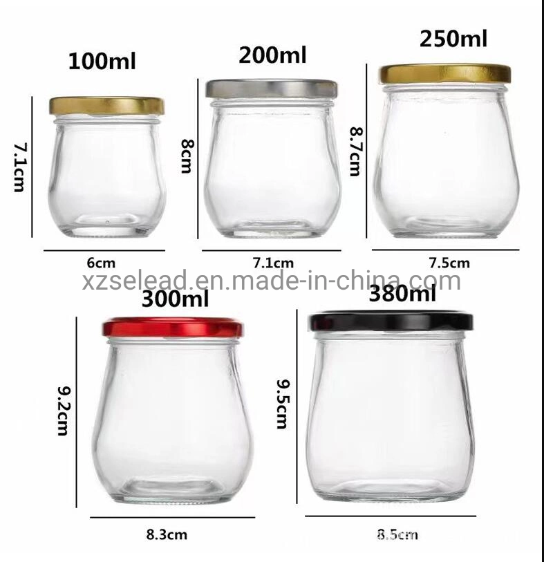 Transparent Glass Food Packaging Container Jar with Metal Airtight Lid 380ml 500ml