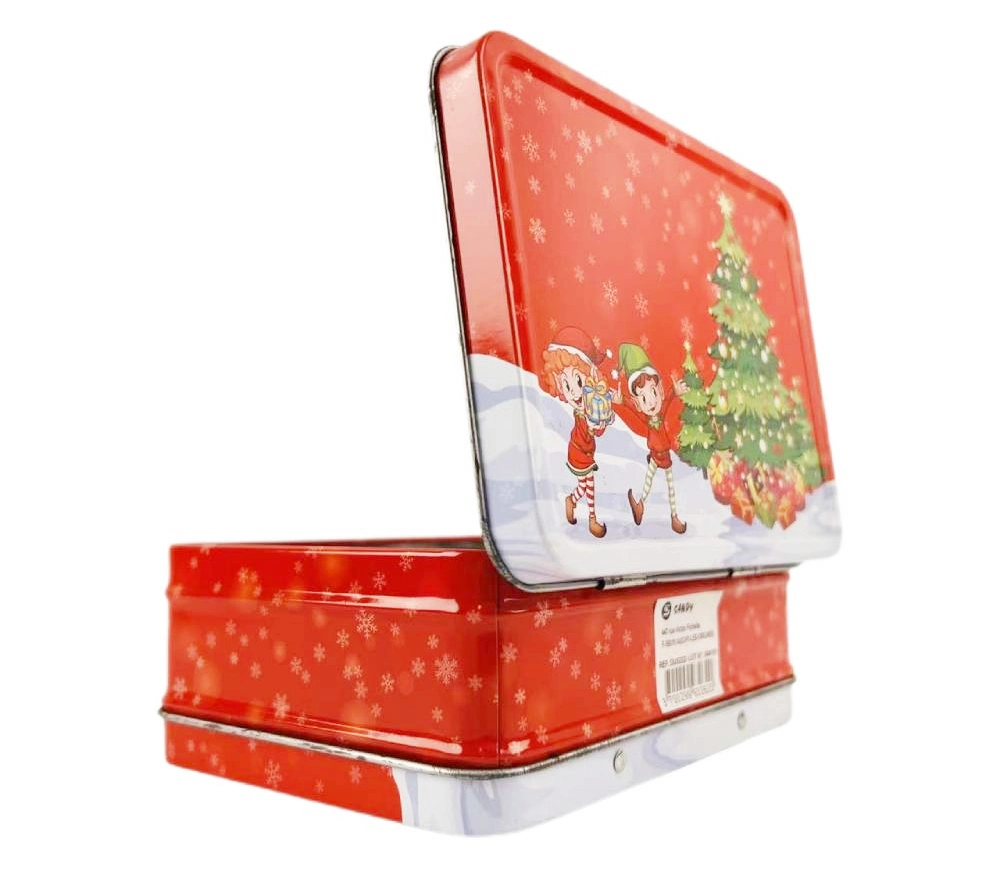 Factory Custom Tinplate Box Rectangle Small Metal Lunch Box Christmas Tin Lunch Box with Handle