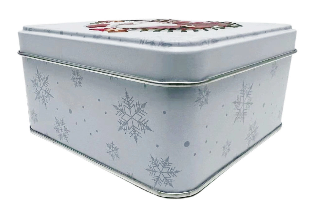 China Manufacture Wholesale Custom Christmas Tinplate Container White Square Metal Case Chocolate Candy Tin Box with Lid