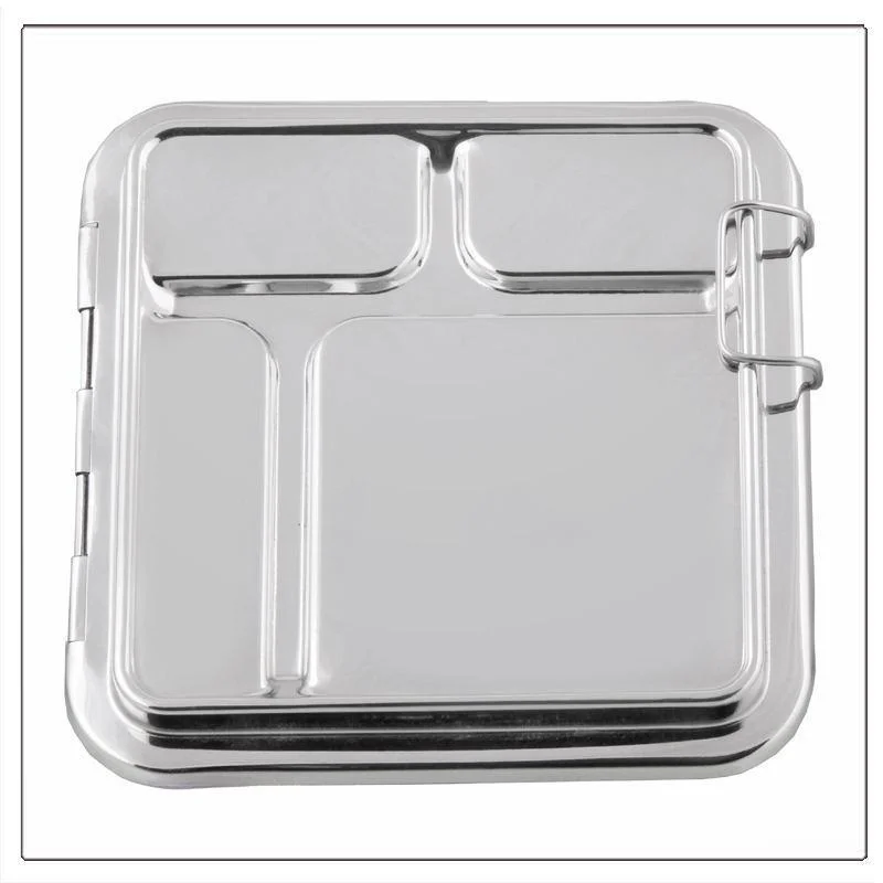 Lid Stainless Steel Lunch Box with 4 Compartments and Hinged Lid Metal Multi-Compartment Lunch Box