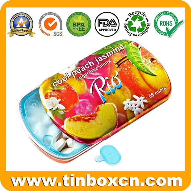 Metal Tin Packaging Box Sliding Candy Gum Mint Tins with Plastic Inserts