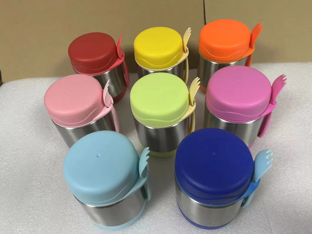 Lunch Box Thermal BPA Free 300ml Round Food Container Double Metal 304 with PP Lid Lekaproof Kids Soup Cup