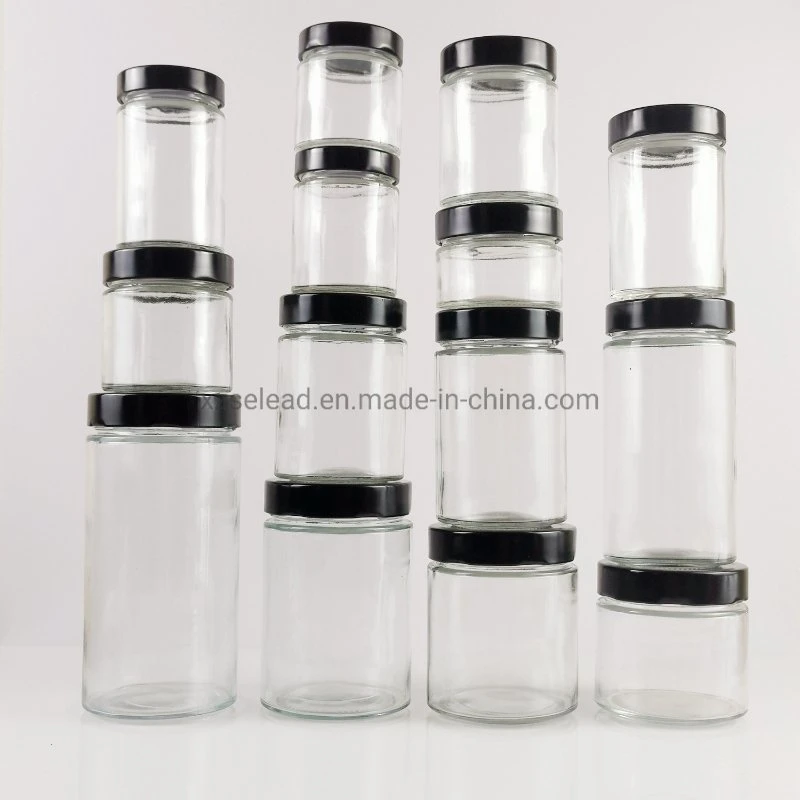 Transparent Glass Food Packaging Container Jar with Metal Airtight Lid 380ml 500ml