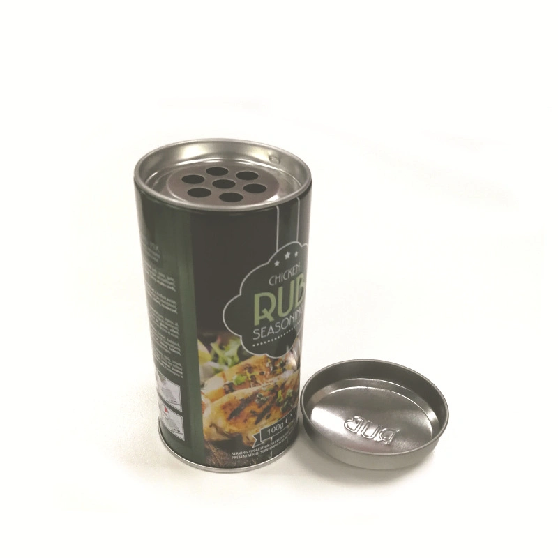 Manufacturer Custom Printed Small Round Metal Spice Shaker Tin with 2 Lids