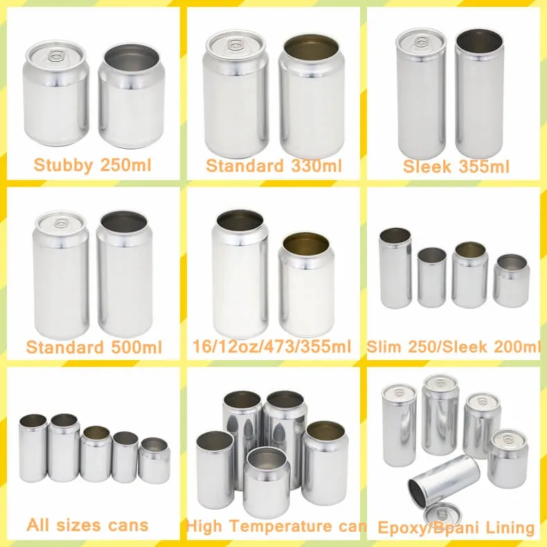 Aluminum Round Can Tin Standard 12oz 355ml/16oz 473ml/330ml/500ml/Stubby 250ml