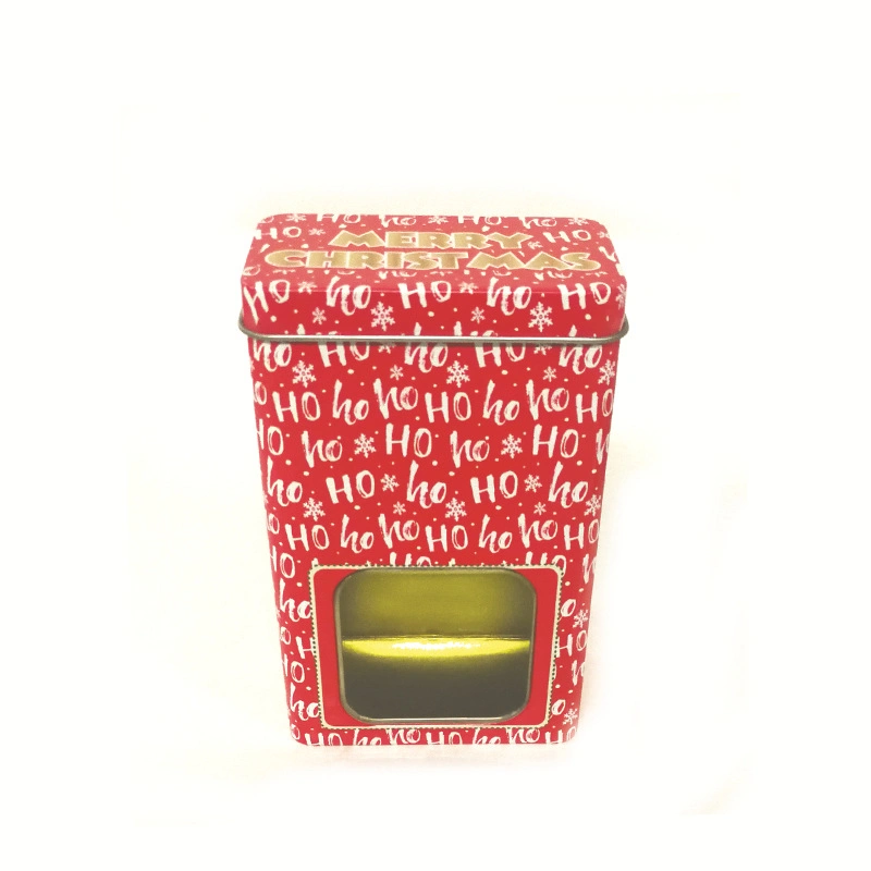 Factory Custom Christmas Tall Rectangular Tea Candy Gift Tin with Clear Window