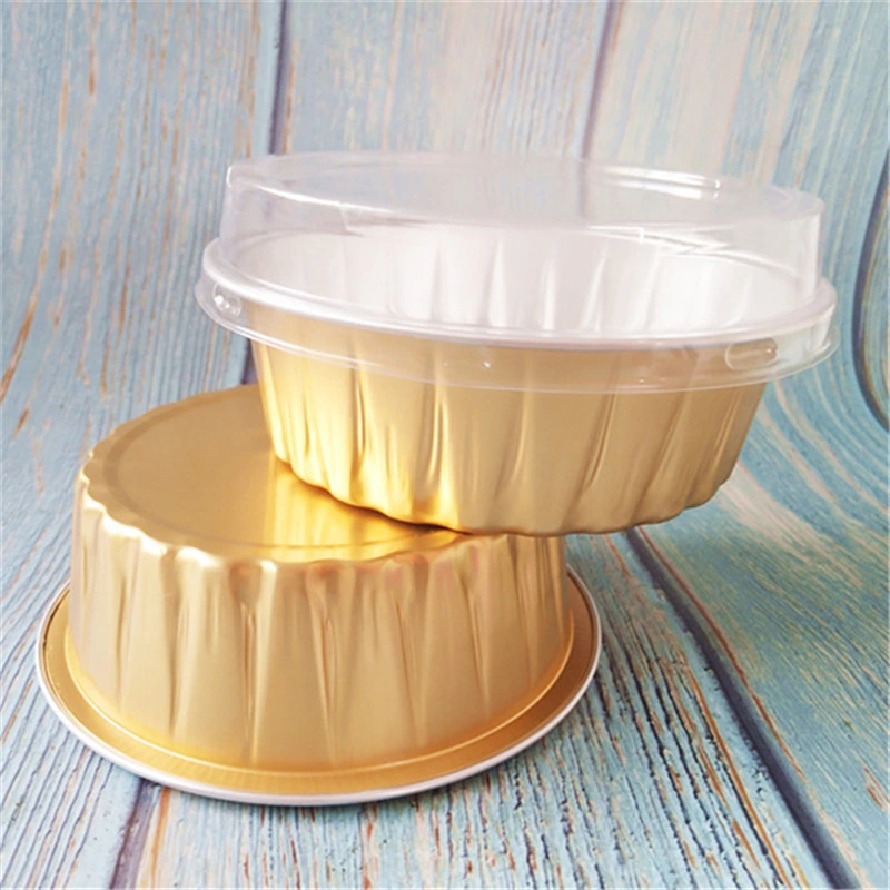 Disposable Takeout Package High-End Aluminum Foil Lunch Box Tin Foil Lunch Box Round Thickened Gold Hot-Sealed