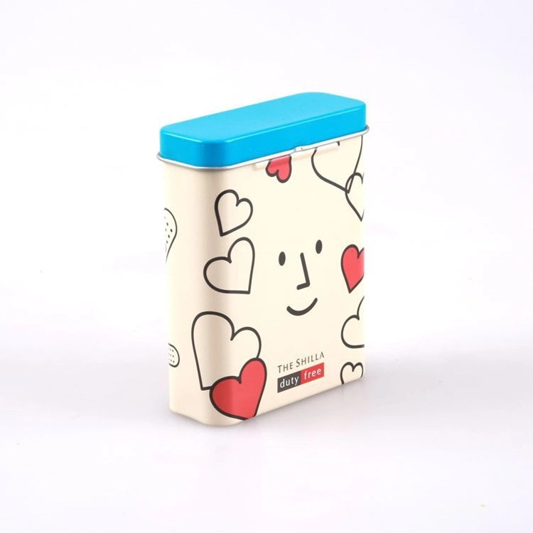 Custom Rectangular Hinged Candy Mint Bandage Packaging Metal Tin Box for Band-Aid