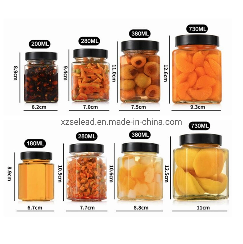 Transparent Glass Food Packaging Container Jar with Metal Airtight Lid 380ml 500ml